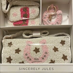Sincerely Jules Beaded Bag Set - Pink, White, gold